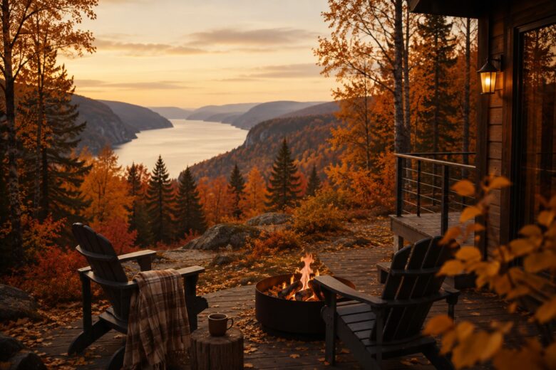 Séjour automne Saguenay, couleurs automnales Québec, hébergement automne Fjord du Saguenay, vacances automne Québec, chalet automne Saguenay, Auberge du Cap au Leste, escapade automnale Québec, séjour nature automne, hôtel Fjord du Saguenay, réserver séjour automne Québec