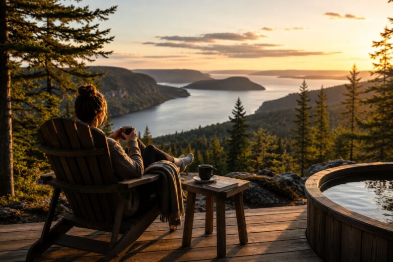 Séjour ressourcement Québec, retraite bien-être Québec, escapade nature Québec, vacances détente Québec, forêt boréale Québec, Fjord du Saguenay, Auberge du Cap au Leste, séjour bien-être nature, retraite en forêt Québec