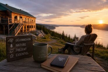 Digital detox Québec, déconnexion numérique nature, séjour sans écran Québec, vacances déconnexion Québec, retraite numérique Québec, séjour nature Saguenay, hébergement Fjord du Saguenay, Auberge du Cap au Leste, vacances bien-être Québec, digital detox forêt boréale
